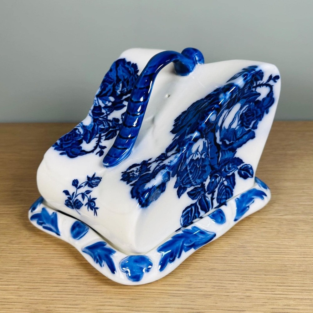 VTG Blakeney Ironstone Flow Blue Rose Cheese Keeper Dish Staffordshire England